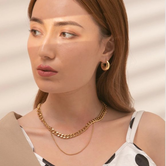 Coupled Curb chunky Necklace 14k gold plating - Picture 2 of 10